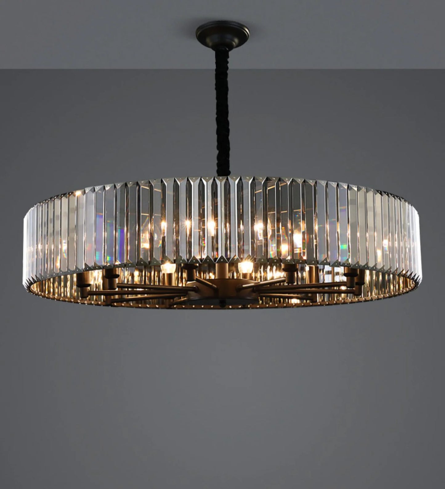Hdc 600 Mm Black Metal Smokey Crystal Led Chandelier Hanging Suspension Lamp - Warm White