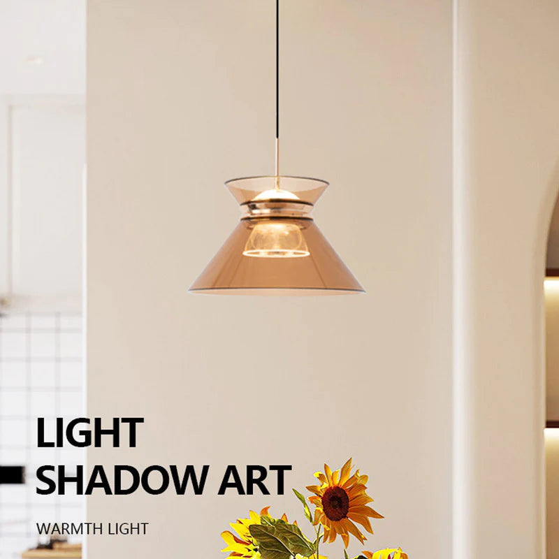 Hdc 1 Light Led Glass Amber Champagne Color Gold Pendant Ceiling Light - Warm White