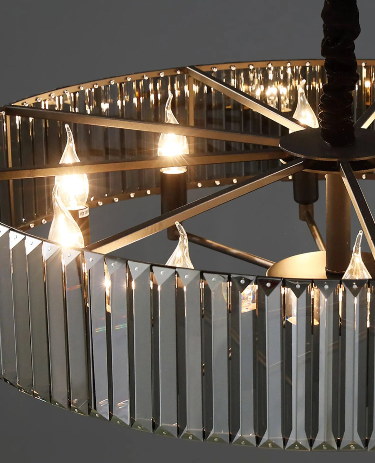 Hdc 800x300 Mm Black Metal Smoke K9 Crystal Led Chandelier Hanging Suspension Lamp - Warm White