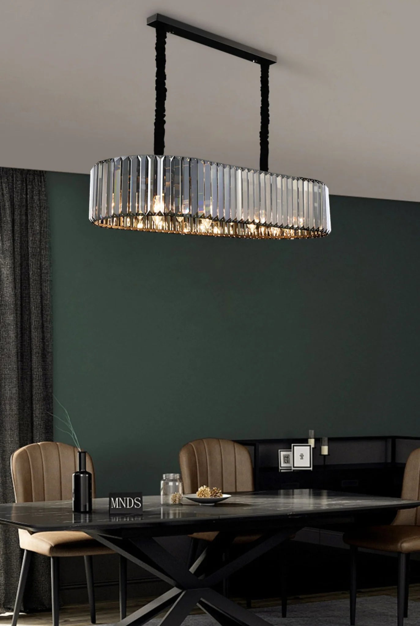 Hdc 800x300 Mm Black Metal Smoke K9 Crystal Led Chandelier Hanging Suspension Lamp - Warm White