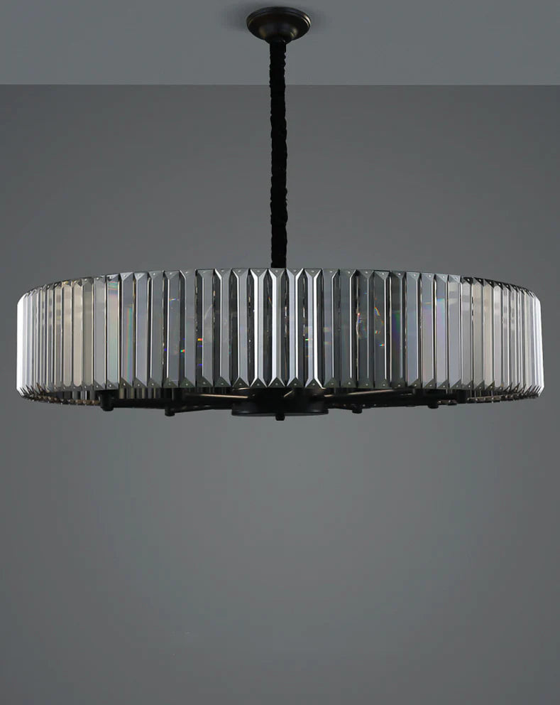 Hdc 600 Mm Black Metal Smokey Crystal Led Chandelier Hanging Suspension Lamp - Warm White