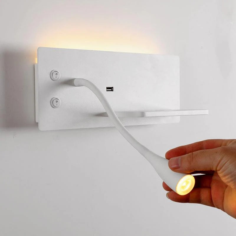 Hdc Led White Gooseneck Led Wall Light With Usb And Wireless Charging - Warm White
