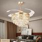 HDC Crystal Ceiling Fans with Lights Retractable Blades Remote Control Modern Luxury LED Chandelier Fan 3 Speeds 3 Color Changes Lighting Fixtures