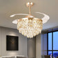 HDC Crystal Ceiling Fans with Lights Retractable Blades Remote Control Modern Luxury LED Chandelier Fan 3 Speeds 3 Color Changes Lighting Fixtures