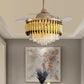 Hdc Invisible Gold Black Ceiling Fan Chandelier With K9 Crystal And Remote Control 4 Retractable Abs Blades - Tricolor