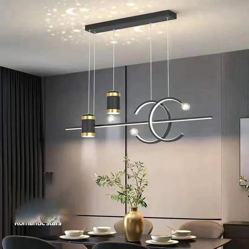 Hdc Led Gold Black Body Linear Led Chandelier Light Hanging Lamp With Star Projection