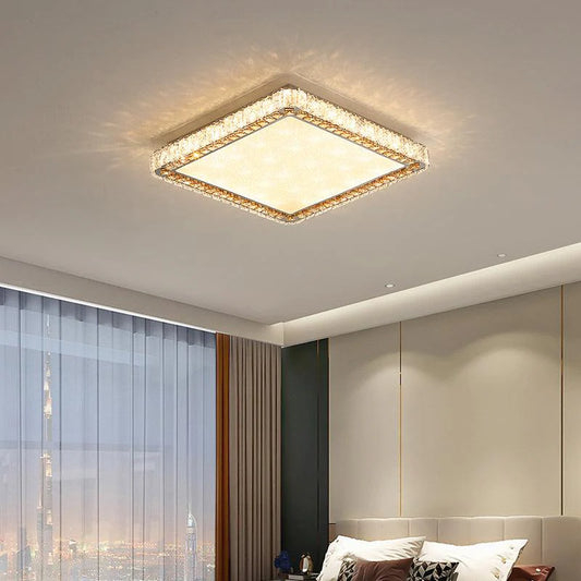 Hdc 500x500 Mm Gold Crystal Square Led Chandelier Lamp - Dimmable With Remote