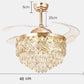HDC Crystal Ceiling Fans with Lights Retractable Blades Remote Control Modern Luxury LED Chandelier Fan 3 Speeds 3 Color Changes Lighting Fixtures
