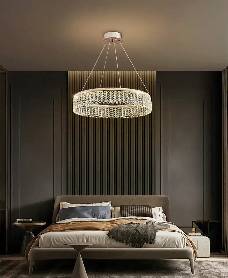 Hdc Crystal Cross Design Glass Modern Led Chandelier 600 Mm Ring - Tricolour