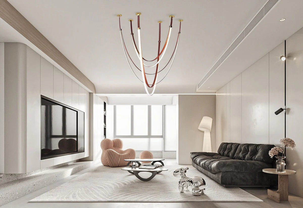 Hdc 3 Light Tan Color Leather Belt Chandelier Hanging Lamp - Warm White