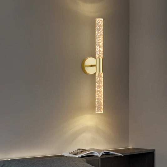 Hdc 600mm Led Electroplated Gold Crystal Long Metal Wall Light For Living Room Drawing Room - Tricolor