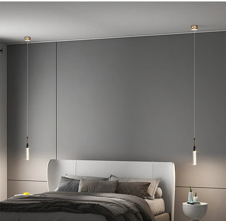 HDC Led Black Gold Crystal Pendant Light Bedside Hanging Corner Light - Tricolor