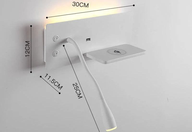 Hdc Led White Gooseneck Led Wall Light With Usb And Wireless Charging - Warm White