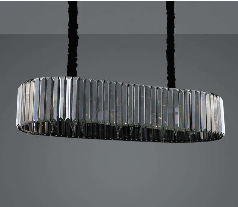 Hdc 800x300 Mm Black Metal Smoke K9 Crystal Led Chandelier Hanging Suspension Lamp - Warm White
