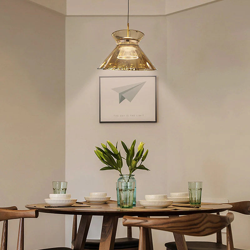 Hdc 1 Light Led Glass Amber Champagne Color Gold Pendant Ceiling Light - Warm White