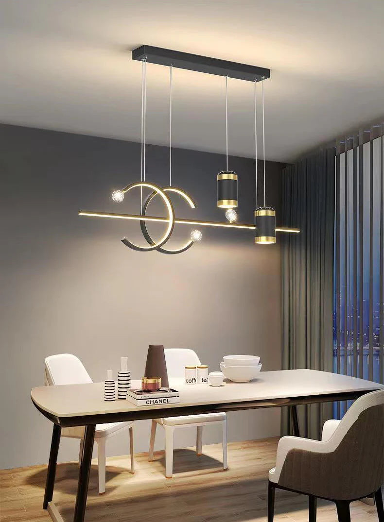 Hdc Led Gold Black Body Linear Led Chandelier Light Hanging Lamp With Star Projection