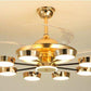 Hdc Golden 8 Rings Ceiling Fan Chandelier With Remote Control 4 Retractable Abs Blades - Tricolor