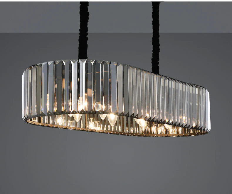 Hdc 800x300 Mm Black Metal Smoke K9 Crystal Led Chandelier Hanging Suspension Lamp - Warm White