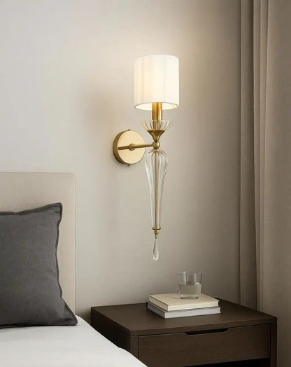 Hdc Antique Vintage Fabric Shade Electroplated Wall Light - Warm White