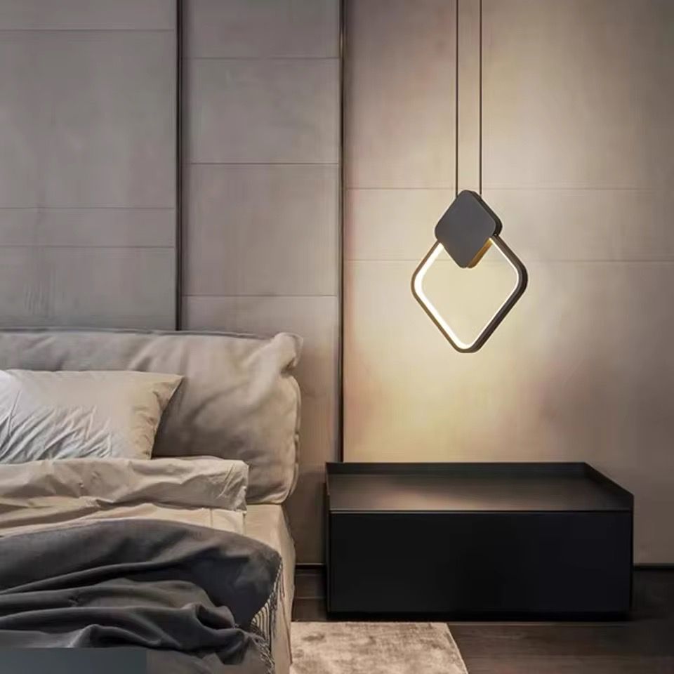 HDC Led 1 Light Modern Pendant Lighting Bedside Minimalist Aluminium - Black (Square)