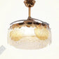 Hdc Feather Glass Crystal Ceiling Fan Chandelier Luxury Gold Retractable Light Led 3 Color Setting Control With Remote