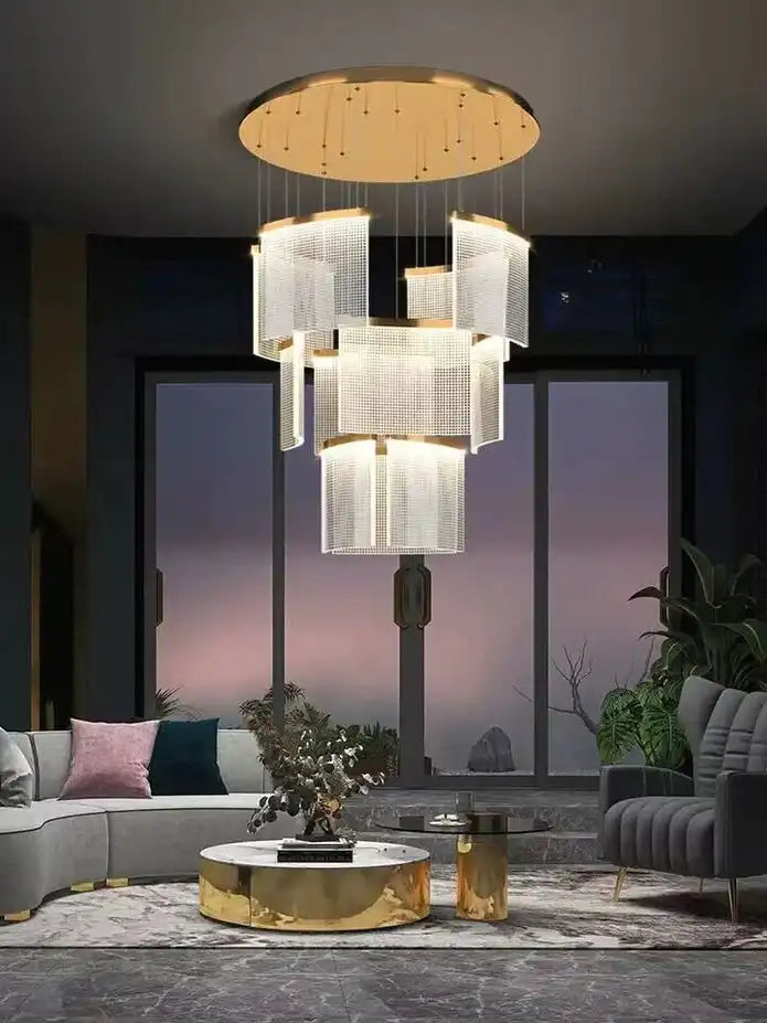 HDC 11 Lights Modern Style Curvilinear Design Acrylic Pendant Double Height Stair Chandelier