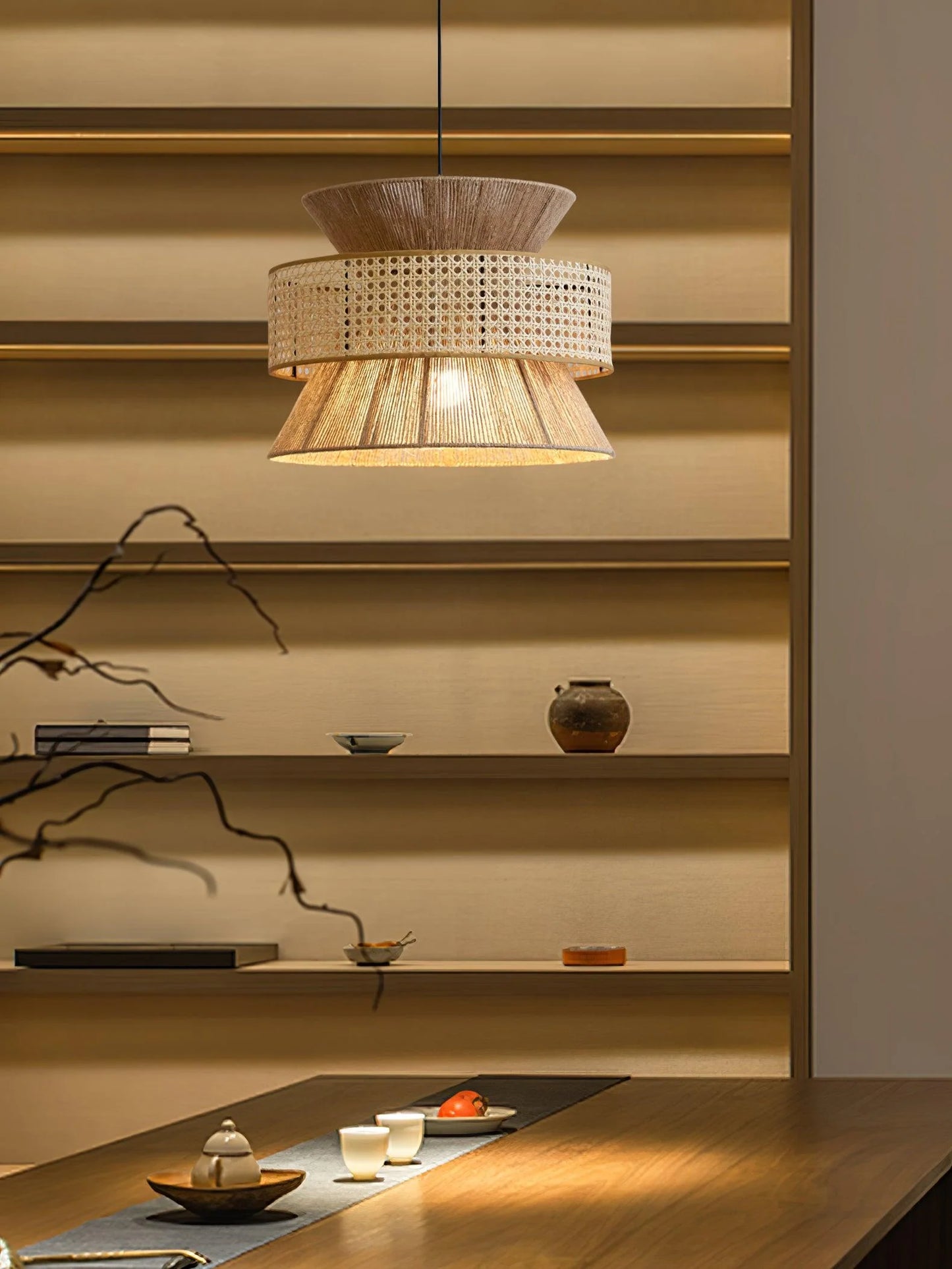 Hdc Rustic wabi-sabi Japanese pendant lights, Hemp rope light fixture For Bedroom Living Room Dining Room