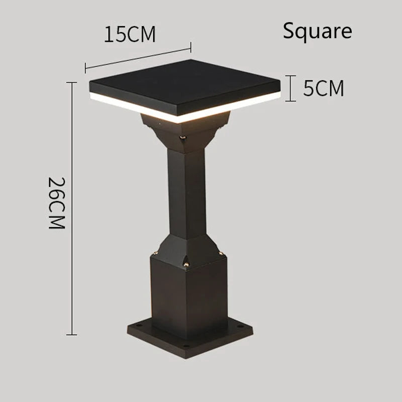 HDC Modern Waterproof Outdoor Lawn Bollard Light for Courtyard & Open Patio Areas
