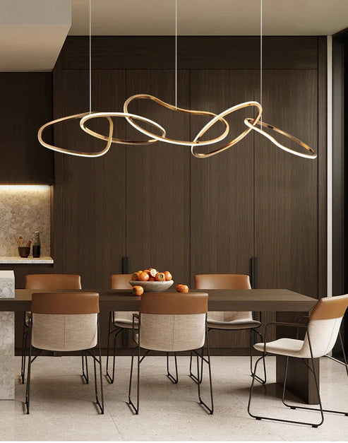 HDC 1200mm Gold Finish Modern 5 Rings LED Chandelier Light for Dining & Living Room