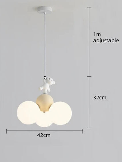 HDC Kids Cloud Pendant Chandelier Light with Playful Bear Figurine for Nursery & Kids Room