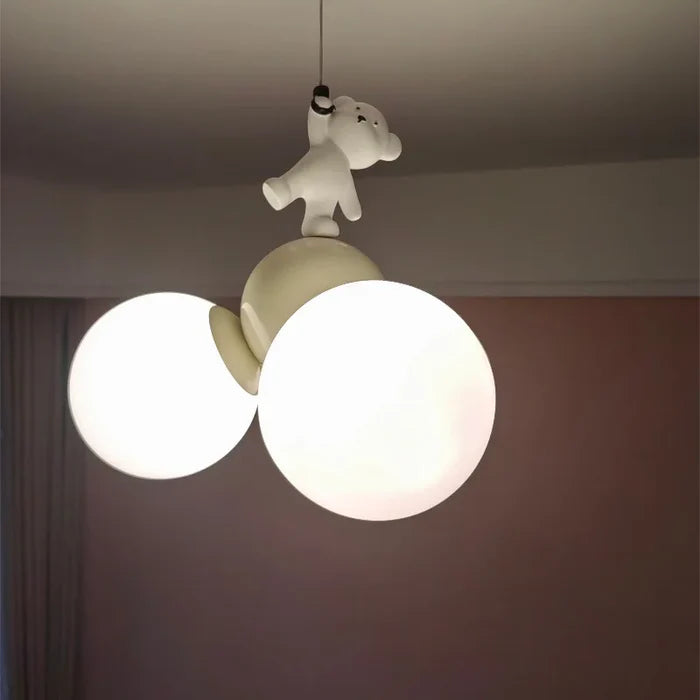 HDC Kids Cloud Pendant Chandelier Light with Playful Bear Figurine for Nursery & Kids Room