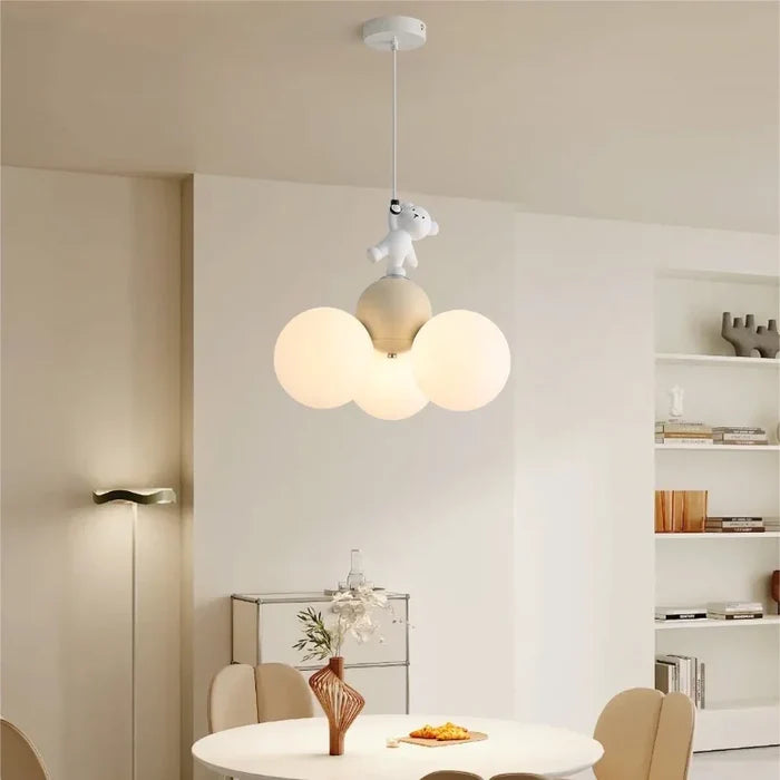 HDC Kids Cloud Pendant Chandelier Light with Playful Bear Figurine for Nursery & Kids Room