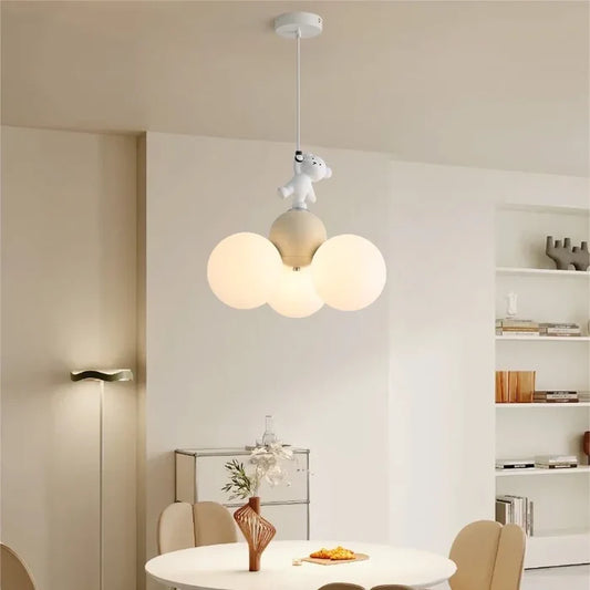 HDC Kids Cloud Pendant Chandelier Light with Playful Bear Figurine for Nursery & Kids Room
