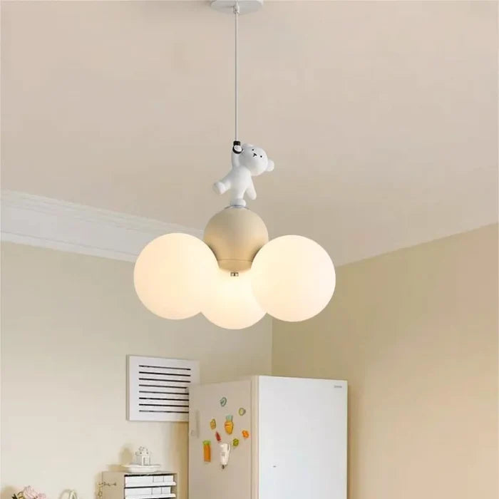 HDC Kids Cloud Pendant Chandelier Light with Playful Bear Figurine for Nursery & Kids Room