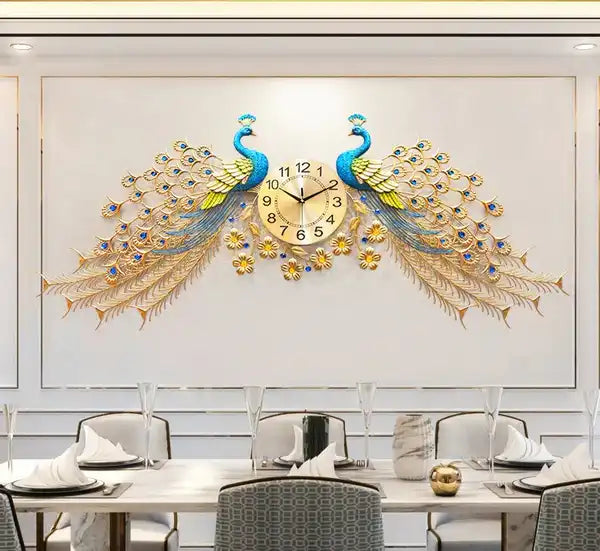 Hdc Peacock Metal Wall Clock Large 145cm x 75cm Size for Home Decor