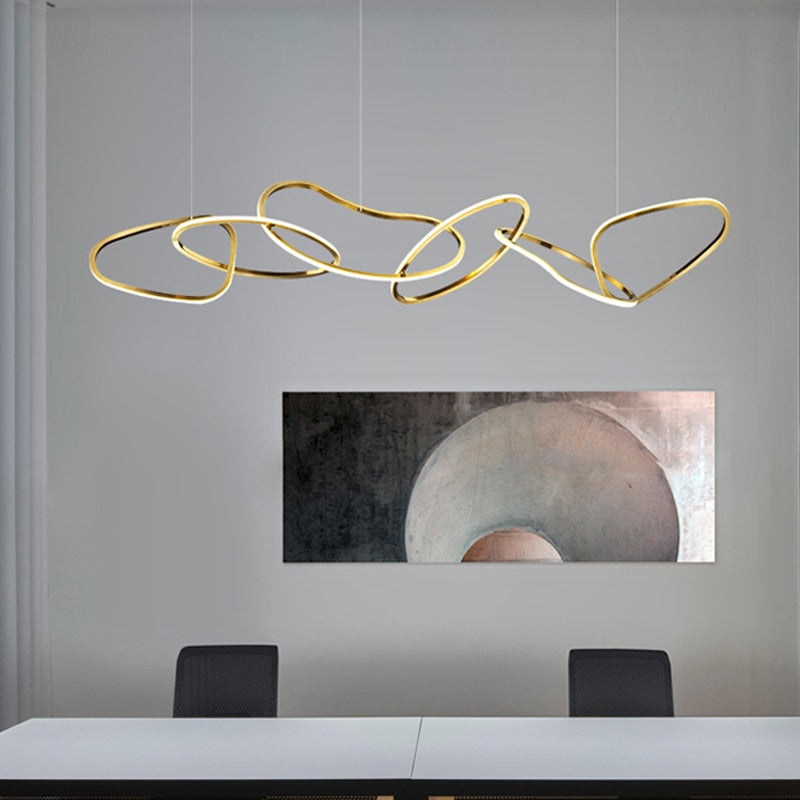 HDC 1200mm Gold Finish Modern 5 Rings LED Chandelier Light for Dining & Living Room