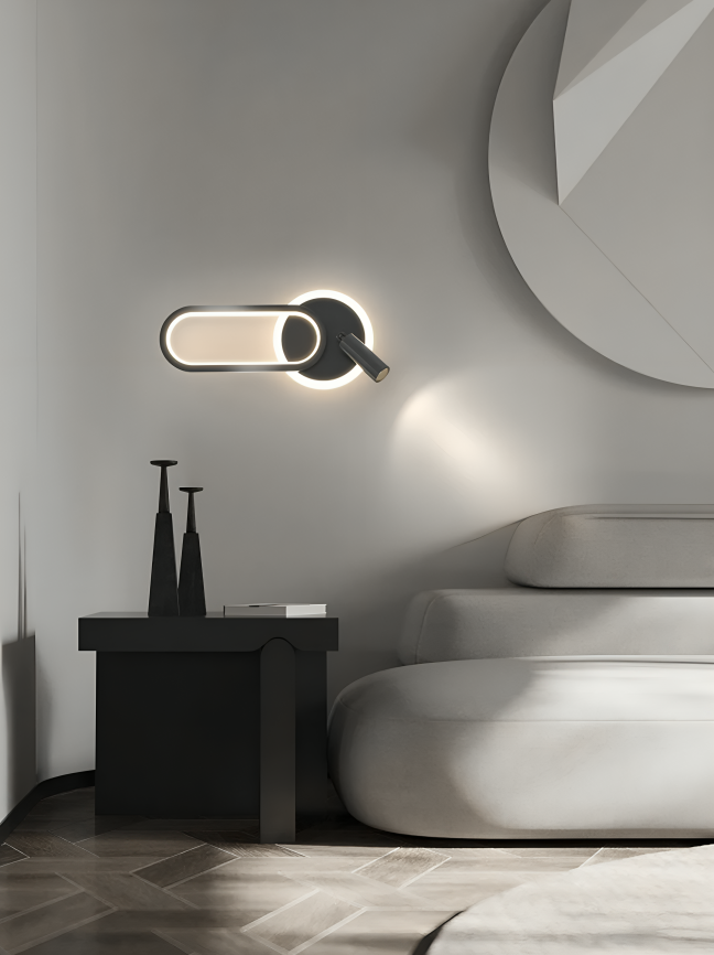 HDC Led Black Round Oval Bedside Wall Ceiling Light With Spot - Tricolor