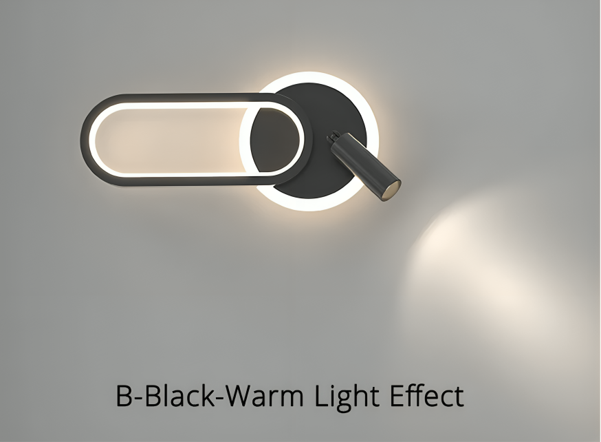 HDC Led Black Round Oval Bedside Wall Ceiling Light With Spot - Tricolor