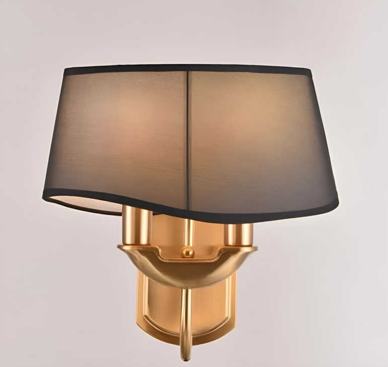 Hdc 2 Light Wall Sconce Light Electroplated Brushed Brass With Black Fabric Shade - Warm White