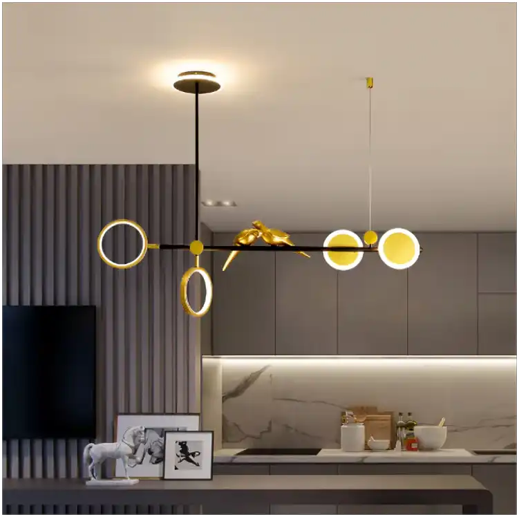 Hdc Gold/Black Modern Linear Led Chandelier Pendant Light Hanging Suspension Lamp Tricolor