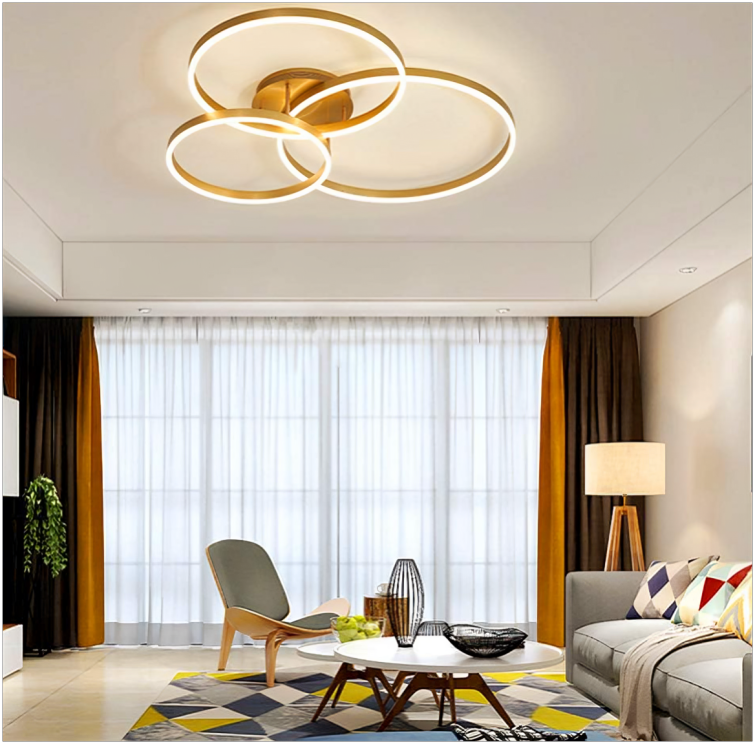 Hdc Modern 3 Ring Gold Flush Mount Ceiling Lighting Chandelier