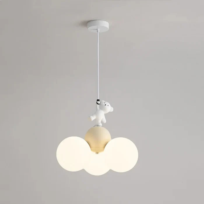 HDC Kids Cloud Pendant Chandelier Light with Playful Bear Figurine for Nursery & Kids Room