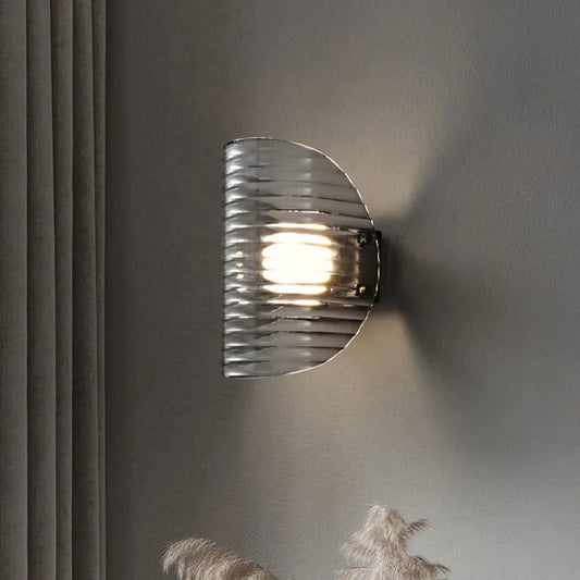 HDC Modern Ribbed Glass Half-Moon Wall Light for Bedroom, Living Room