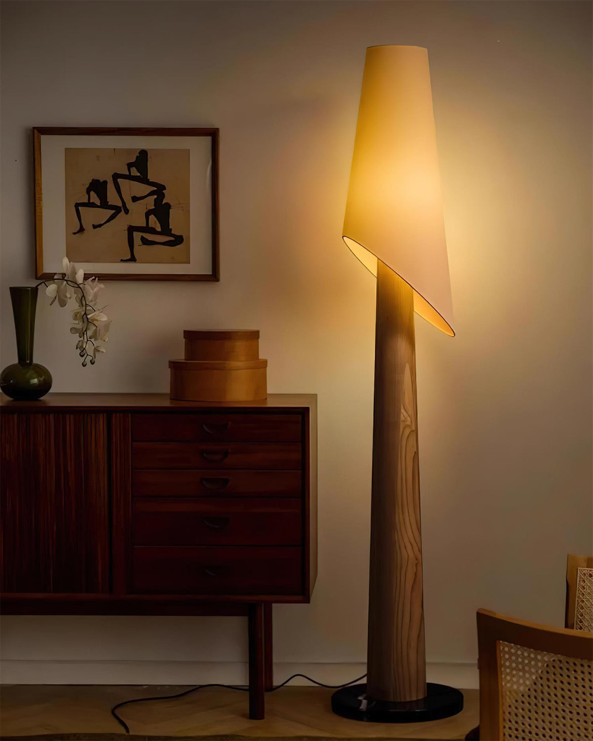 HDC Modern Wooden Fabric Floor Lamp for Bedroom, Living Room