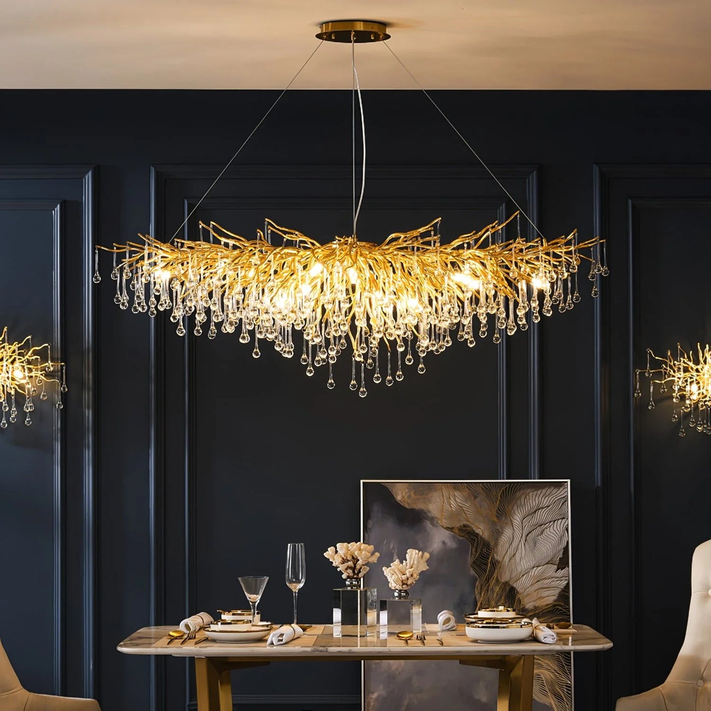 HDC 600/800mm Gold Metal Water Drop Led Chandelier Mm Ring Hanging Suspension Lamp - Warm White