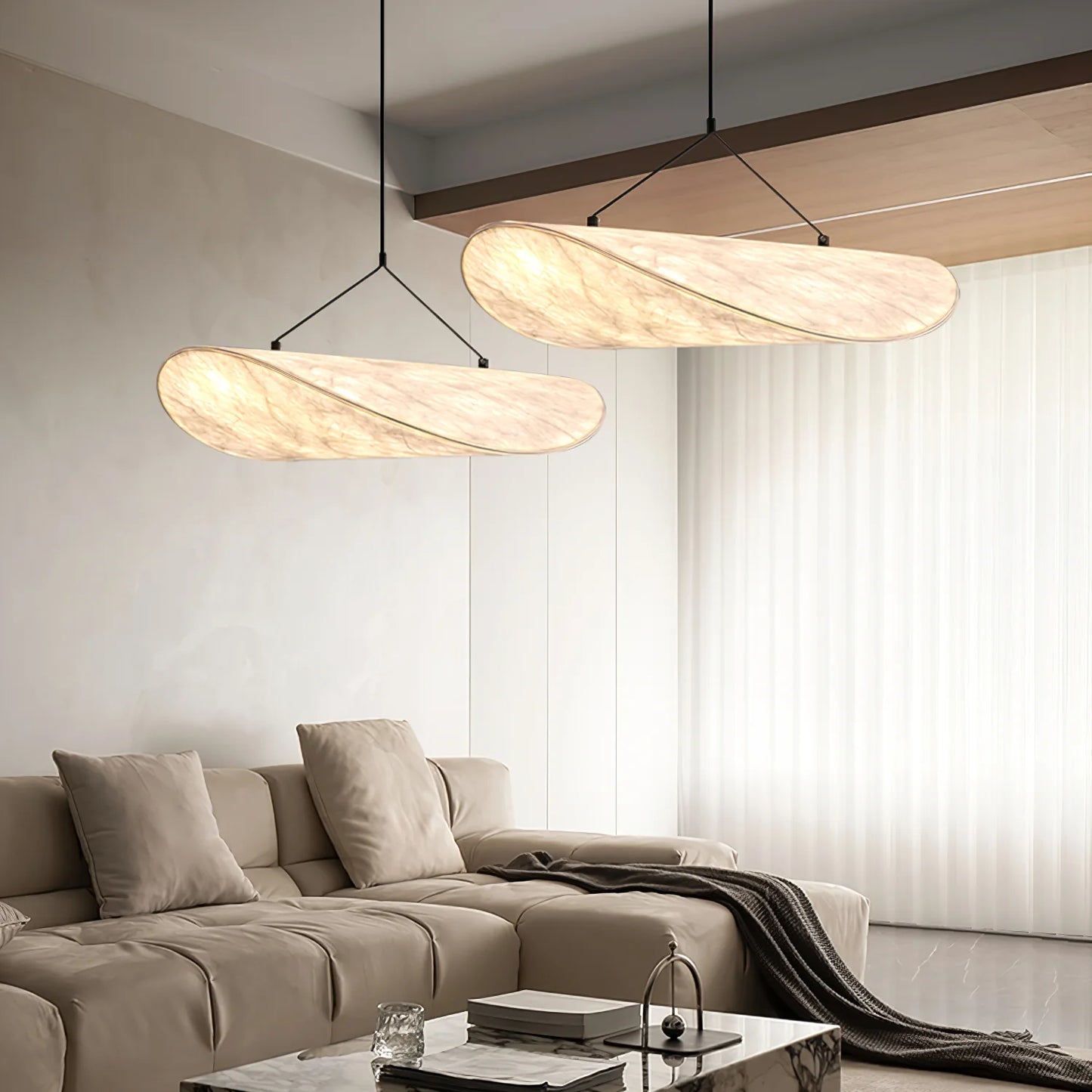 HDC Modern Curved Shell Pendant Light – Sculptural Warm LED Ceiling Lamp for Dining, Lounge & Contemporary Interiors