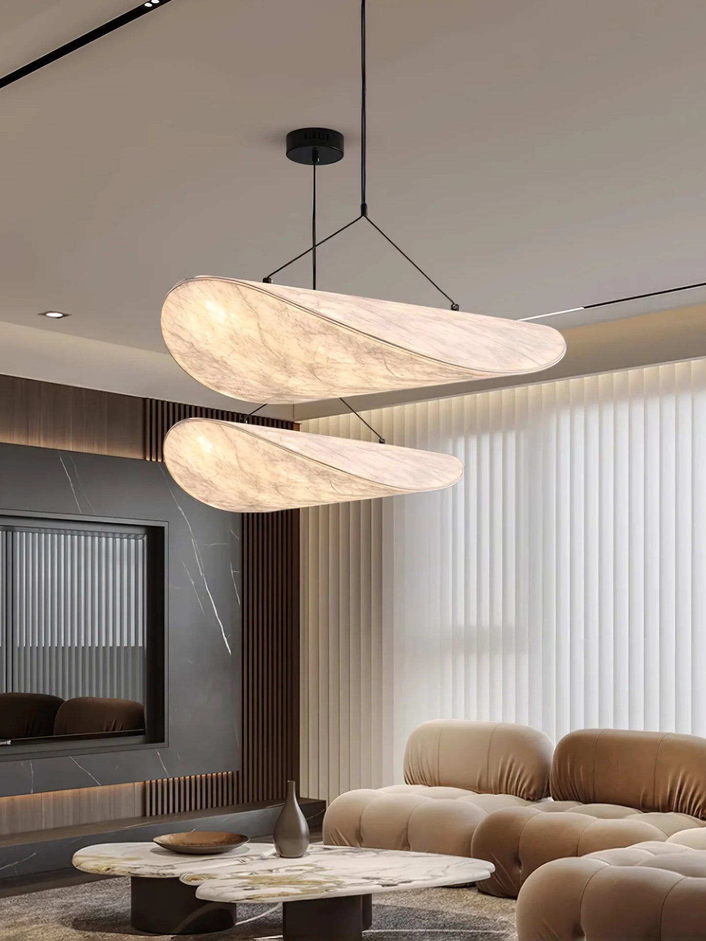 HDC Modern Curved Shell Pendant Light – Sculptural Warm LED Ceiling Lamp for Dining, Lounge & Contemporary Interiors