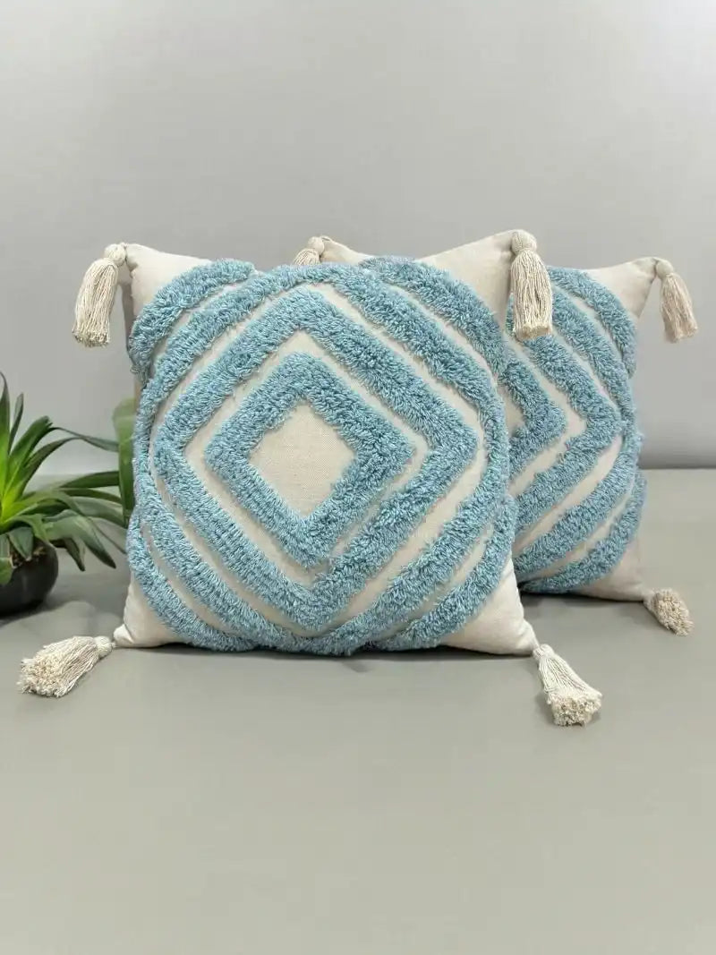 Hdc Luxury Cotton Handmade Decorative Boho Throw Pillow Covers with Tassels 16″X16″ for Decorative Sofa Couch Living Room Indoor Outdoor Chair