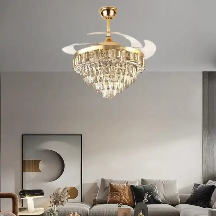 HDC Modern Style Crystal Ceiling Fan LED Chandelier For Living Room Bedroom Hall