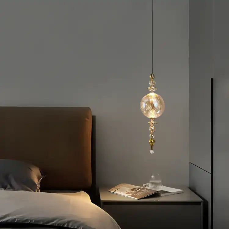 HDC Luxury Crystal Globe Pendant Light with Brass Finish | Elegant Vertical Hanging Lamp for Living Room, Bedroom & Designer Interiors